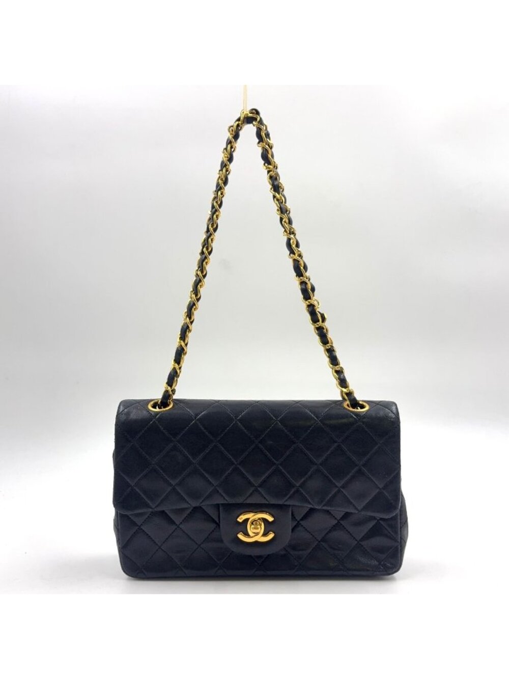 Chanel Quilted Double Flap Lambskin Black Shoulder Bag Gold